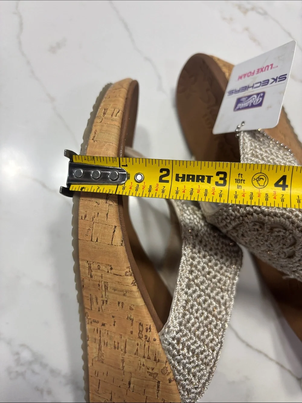 Skechers Silver Beaded Cork-Look Wedge Thong Sandals
